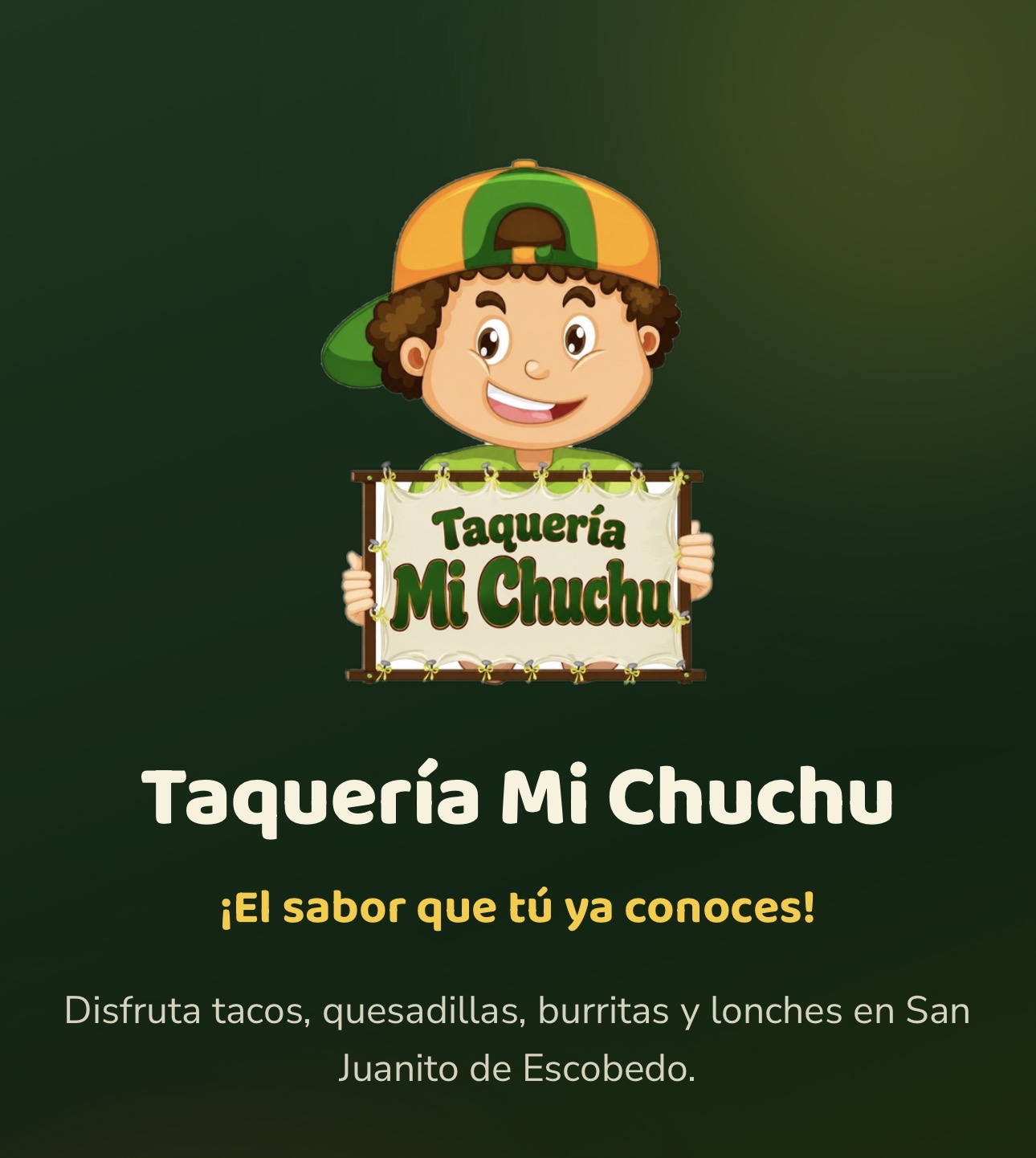 Portada de Taquería Mi Chuchu: su mascota con el nombre del negocio
