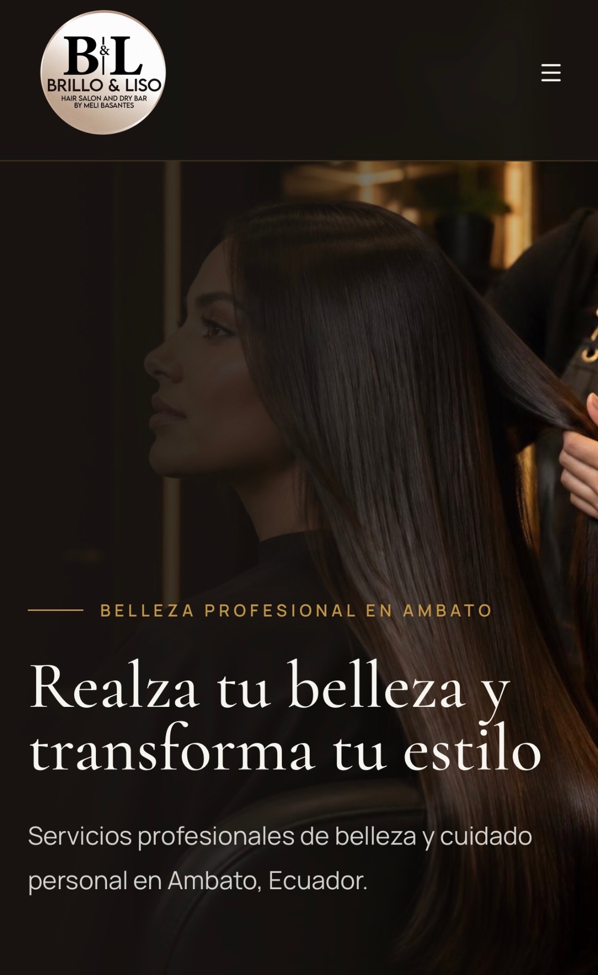 Captura de la página web de Brillo y Liso by Meli Basantes